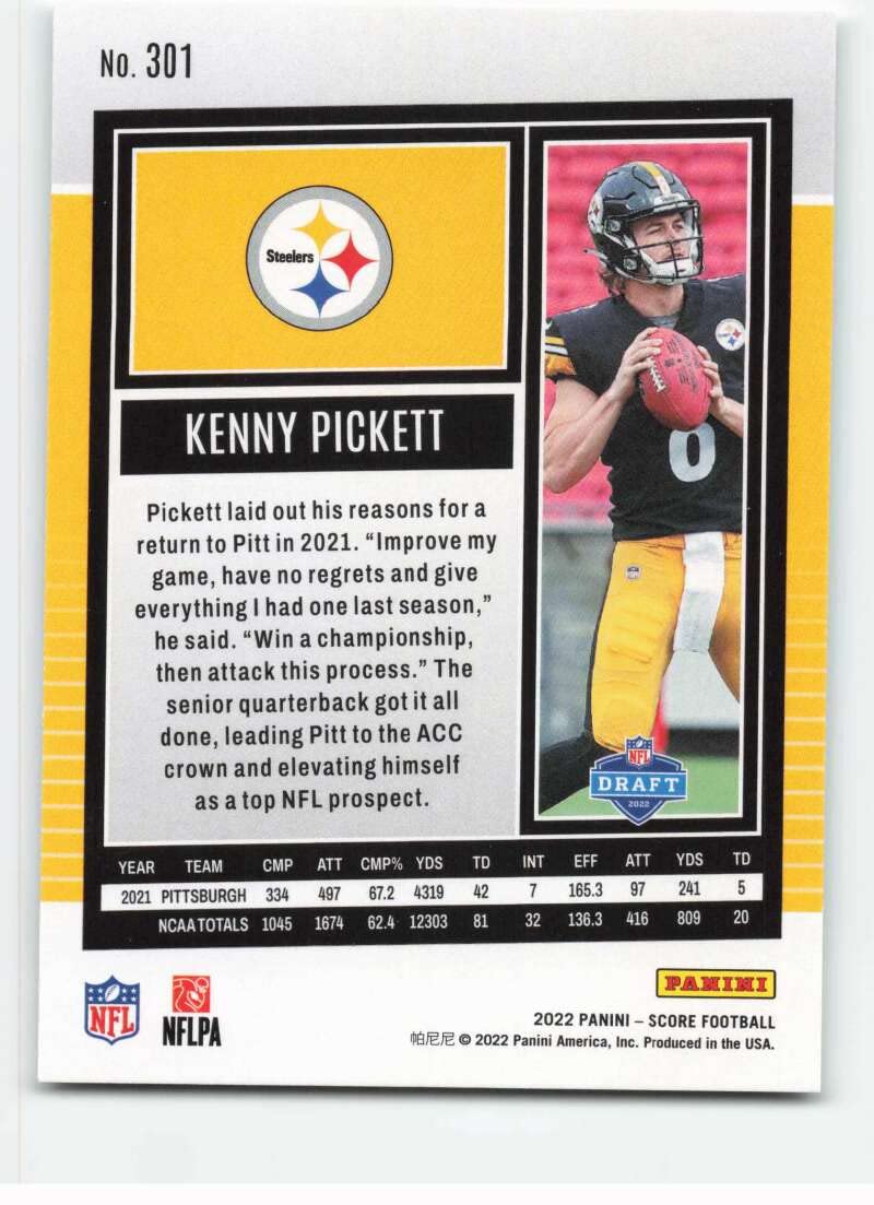 2022 Score #301 Kenny Pickett NM-MT RC Rookie Pittsburgh Steelers Football NFL
