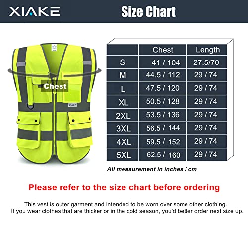 XIAKE 8 Pockets Class 2 High Visibility Reflective Safety Vest for Men Women Construction Working Running Cycling Vests(X-Large,Yellow)