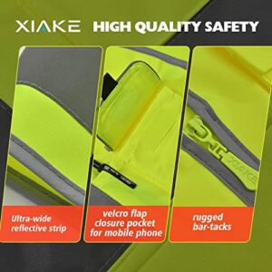 XIAKE 8 Pockets Class 2 High Visibility Reflective Safety Vest for Men Women Construction Working Running Cycling Vests(X-Large,Yellow)