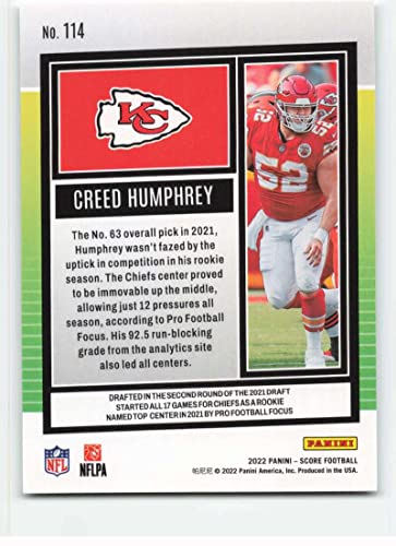 2022 Score #114 Creed Humphrey NM-MT Kansas City Chiefs Football NFL