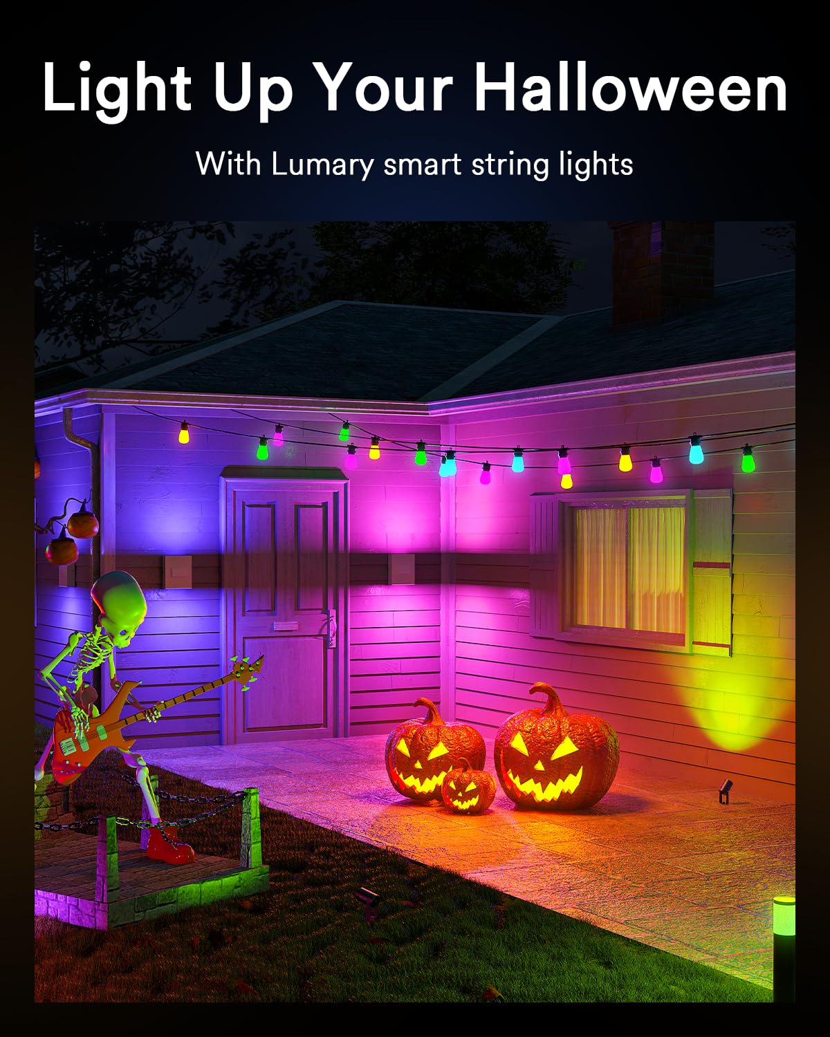 Lumary 56FT Smart Outdoor String Lights with APP/Remote/Voice Control, RGBAI Color Changing Patio Lights with Warm White 15+1 LED Bulbs, Permanent Outdoor Lights IP65 Waterproof