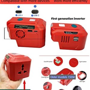 Alian 200W Power Inverter for Milwaukee M18 18V Lithium Battery, 18V DC to AC 110~120V Portable Inverter Generator Supply Charger,Inverter Adaptor with Type-C Fast Charging&LED Working Light