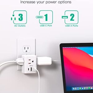 Outlet Extender Multi Plug Outlet - USB Wall Charger with 3 USB Ports (1 USB C), No Surge Protector Cruise Essentials for Ship and Travel, ETL Listed