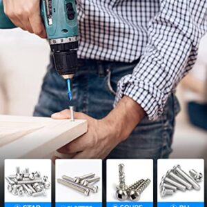 Impact Driver Bit Set Screwdriver Bit Set Blue Titan Coated S2 Steel 1/4 Hex Shank T15 T20 T25 PH1 PH2 SQ1 SQ2 SQ3 SL6-8 24Pcs 1 and 2 Inch Long Magnetic Screwdriver Bits