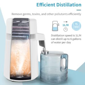 Bonnlo 1.1 Gallon/4L Water Distiller w/BPA-Free Container & All Stainless Steel Interior for Home Use, 750W Countertop Distilled Water Machine Maker Purifier Filter, Distilling Pure Water Maker
