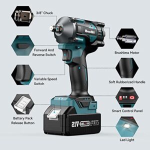 Seesii 3/8" Cordless Impact Wrench, Power Impact Gun w/Max Torque 330Ft-lbs(450N.m), 4.0Ah Rechargable Battery & 4 Sockets, Compact Power Impact Wrench for Lightduty Work Car Home,WH450