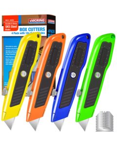 utility knife box cutter retractable heavy duty sk5 steel blades razor knife utility for boxes cardboard carpet 2pack box cutters (4-pack, multicolored)