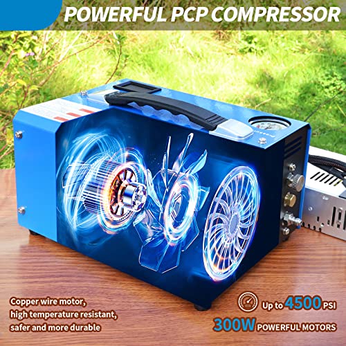 TOAUTO A1 PCP Air Compressor,4500Psi 30Mpa, Water/Oil-Free, One Button Start, Bursting disc, Powered by Car 12V DC or Home 110V AC with Adapter HPA Compressor for Paintball/PCP Rifle/Mini Scuba Tank