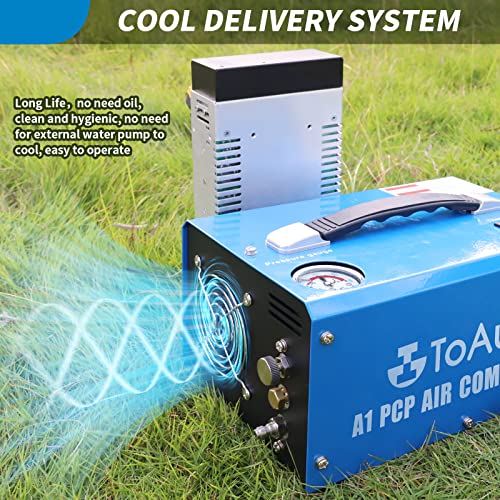 TOAUTO A1 PCP Air Compressor,4500Psi 30Mpa, Water/Oil-Free, One Button Start, Bursting disc, Powered by Car 12V DC or Home 110V AC with Adapter HPA Compressor for Paintball/PCP Rifle/Mini Scuba Tank