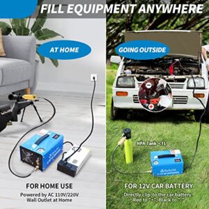 TOAUTO A1 PCP Air Compressor,4500Psi 30Mpa, Water/Oil-Free, One Button Start, Bursting disc, Powered by Car 12V DC or Home 110V AC with Adapter HPA Compressor for Paintball/PCP Rifle/Mini Scuba Tank