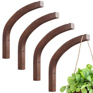 juexica 4 pieces wooden hanging plant hooks wooden plants wall hooks plant hooks wall mounted plant hanger hook indoor and outdoor hanging brackets for planters, lanterns, bird feeders (coffee color)