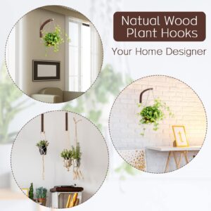 Juexica 4 Pieces Wooden Hanging Plant Hooks Wooden Plants Wall Hooks Plant Hooks Wall Mounted Plant Hanger Hook Indoor and Outdoor Hanging Brackets for Planters, Lanterns, Bird Feeders (Coffee Color)