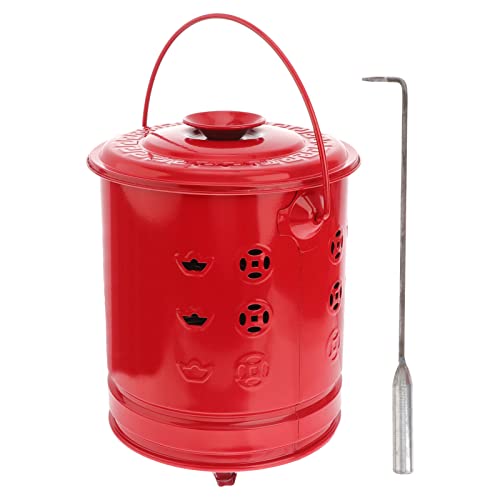 Operitacx Tabletop Fireplace Burn Incinerator Can Garden Cage Pit Stainless Steel Debris Burning Bucket Furnace Bin with Tongs for Ancestor Money Waste Garden Leaf Rest Cloud