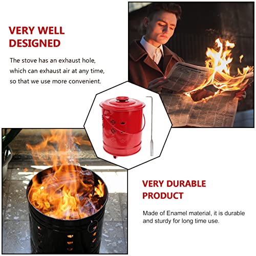 Operitacx Tabletop Fireplace Burn Incinerator Can Garden Cage Pit Stainless Steel Debris Burning Bucket Furnace Bin with Tongs for Ancestor Money Waste Garden Leaf Rest Cloud