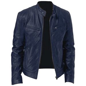 maiyifu-gj men's faux leather biker jacket vintage motorcycle jacket outerwear retro stand collar pu leather slim fit coat (dark blue,4x-large)