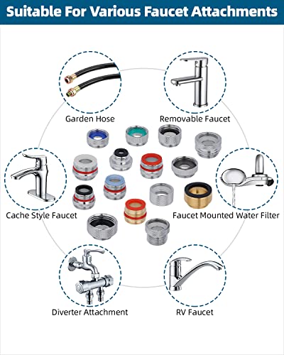 Hibbent 15 Pieces Faucet Adapter Kit, Brass Aerator Adapter Set for Faucet Tap with Removable Aerator to Connect Garden Hose, Aerator, Water Filter Adapter for Faucet Sink - Male/Female, Chrome