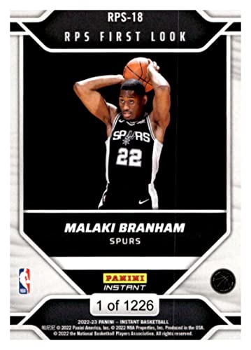 MALAKI BRANHAM RC 2022-23 Panini Instant RPS 1st Look ROOKIE /1226#18 Spurs NBA