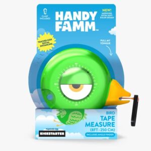 handy famm kids 8 ft retractable bird measuring tape - level, angle finder, easy grip latch & durable carrying clasp - cute boys & girls diy stem learning construction project measurement tool, green