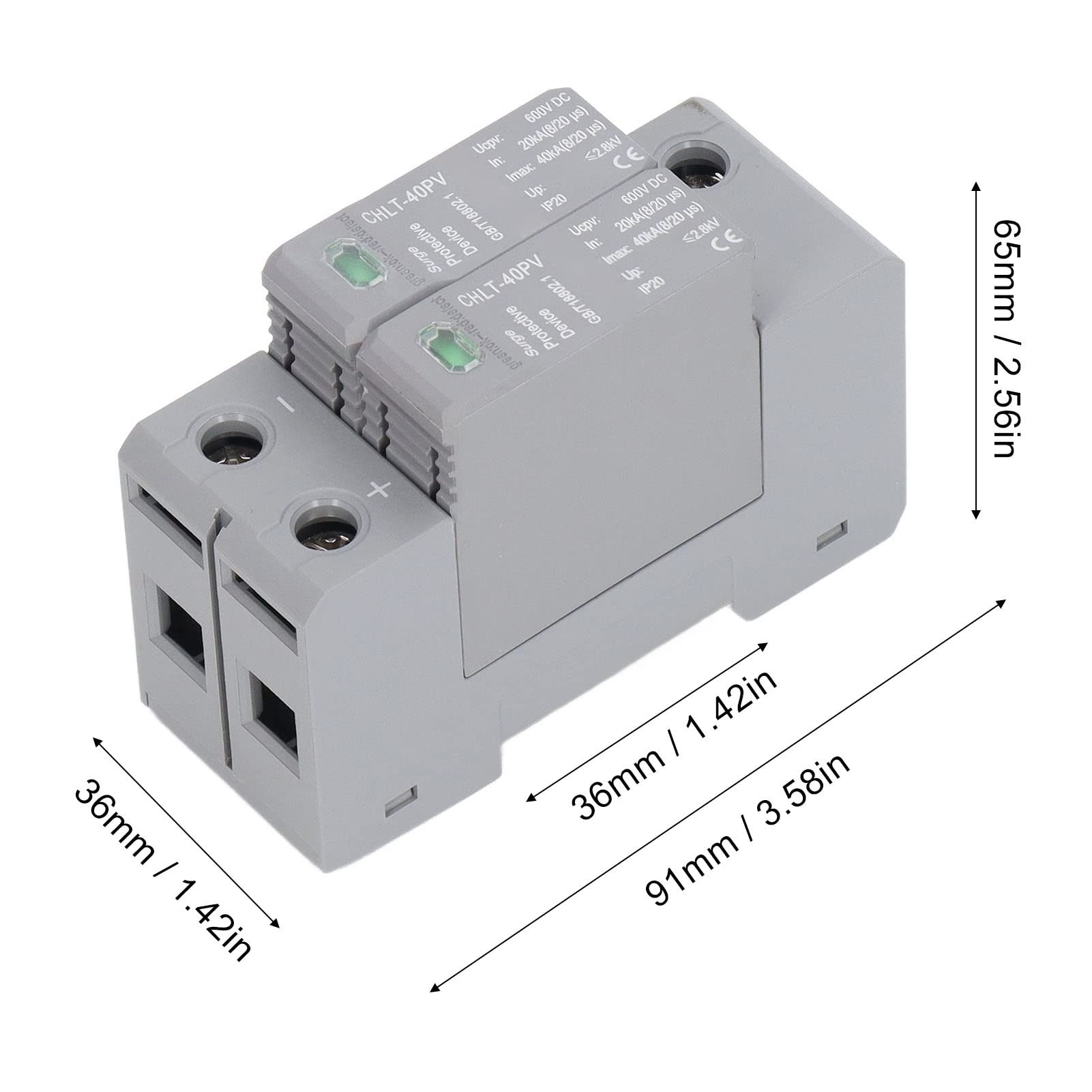2P House Protective Device DC 600V 40KA 36mm DIN Rail Protector for Lightning Protection Safe Submission Device,CHLT 40PV