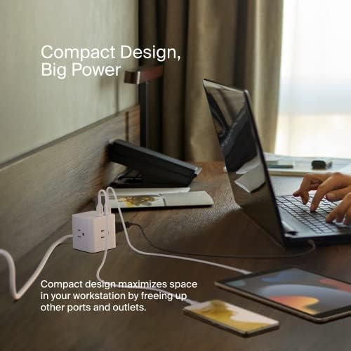 Belkin 6-Outlet Power Cube w/ 3 AC Outlets, 3 USB-A Ports, & 5ft Sturdy Extension Cord - Convenient Compact Cube for Home, Office, Travel, Desktop, & Phone Charger - 4.5 Amps