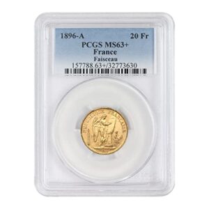 1896 fr a french gold angel ms-63+ by mint state gold 20 fr ms63+ pcgs