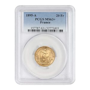 1895 fr french gold angel ms-63+ by mint state gold 20 fr ms63+ pcgs