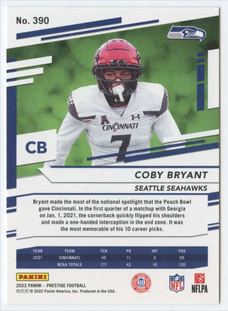 2022 Panini Prestige #390 Coby Bryant RC Rookie Seattle Seahawks NFL Football Trading Card