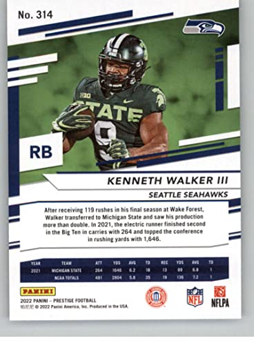 2022 Panini Prestige #314 Kenneth Walker III RC Rookie Seattle Seahawks NFL Football Trading Card