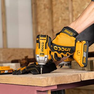 INGCO 20V Cordless Impact Driver Set, 1/4 Inch Brushless Impact Driver with 2pcs Batteries 1pc Hour Fast Charger 3pcs Sockets 1pc Bag CIRLI2002A