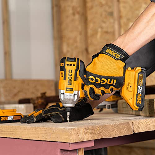 INGCO 20V Cordless Impact Driver Set, 1/4 Inch Brushless Impact Driver with 2pcs Batteries 1pc Hour Fast Charger 3pcs Sockets 1pc Bag CIRLI2002A