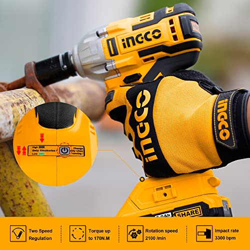 INGCO 20V Cordless Impact Driver Set, 1/4 Inch Brushless Impact Driver with 2pcs Batteries 1pc Hour Fast Charger 3pcs Sockets 1pc Bag CIRLI2002A