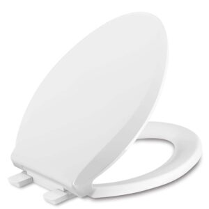 elongated toilet seat, slow close quick-release hinges, heavy duty soft close, oval(oblong) toilet seat for elongated toilets, quiet-close lid and seat, easy to install and clean, never loosen, white