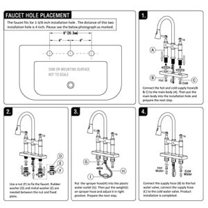 SHACO Brushed Nickel 3 Hole Deck Mount Kitchen Faucet with Pull Down Sprayer, 360 Swivel, Solid Large Faucet for Kitchen Sink