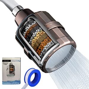aquatrend high pressure shower head filter for hard water, oil-rubbed bronze water softener shower head filter 18 stages, tool-free installation shower head filter remove chlorine harmful substances