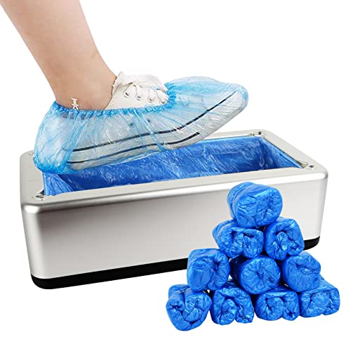 Automatic Shoe Covers Dispenser with Disposable Shoe Covers for Home, Office, Supermarket, Factory, Lab (Silver)