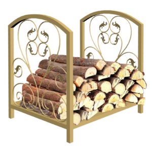 LXFA Indoor Firewood Log Holders, Heavy Duty Iron Fire Wood Storage Rack for Outdoor Patio Backyard, Modern Fireplace & Stove Accessories (Color : Gold)