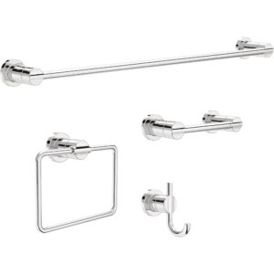 delta faucet nic64-pc nicoli 4-piece bath hardware set 18 to 24 in. towel bar, toilet paper holder, towel ring, towel hook in polished chrome