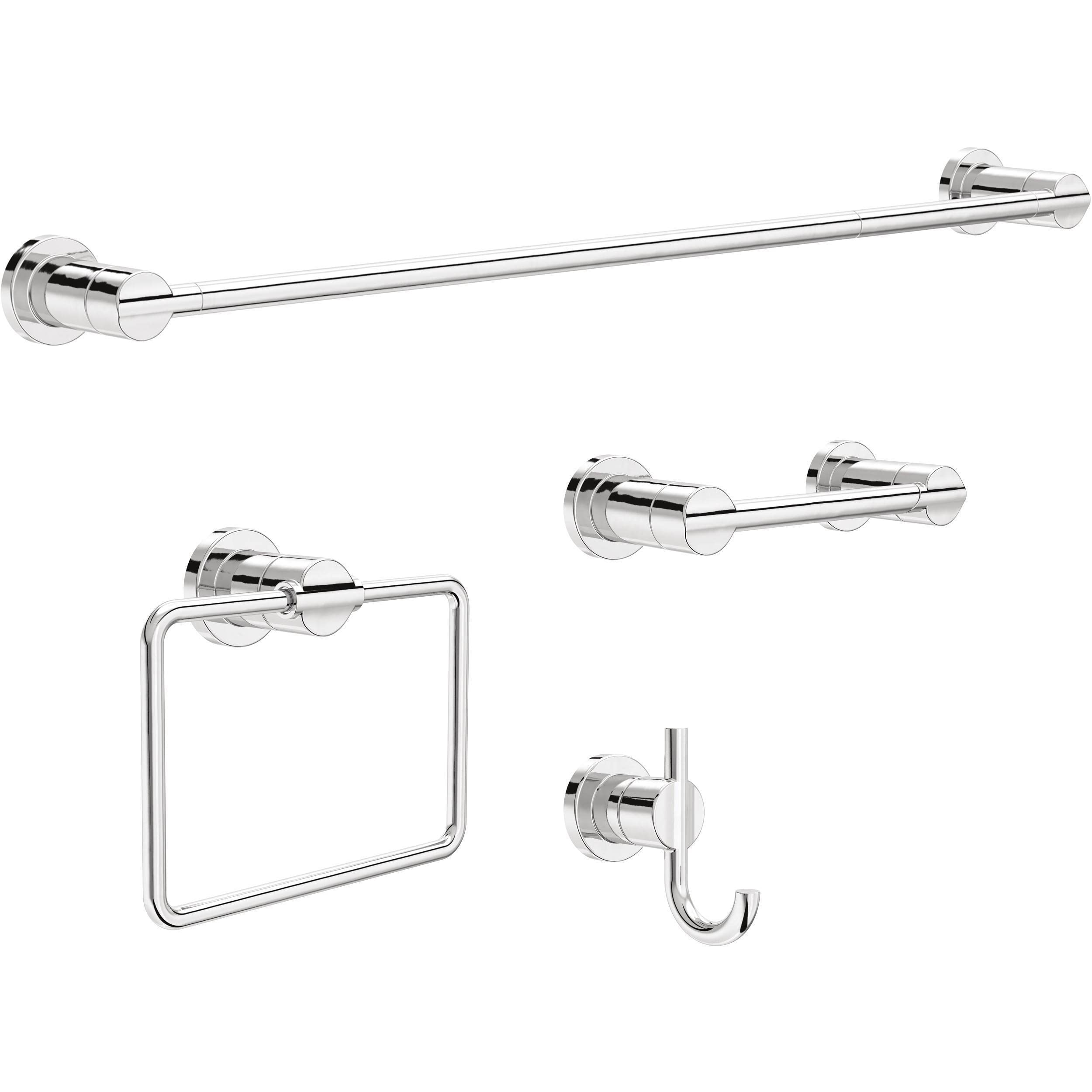 DELTA FAUCET NIC64-PC Nicoli 4-Piece Bath Hardware Set 18 to 24 in. Towel Bar, Toilet Paper Holder, Towel Ring, Towel Hook in Polished Chrome