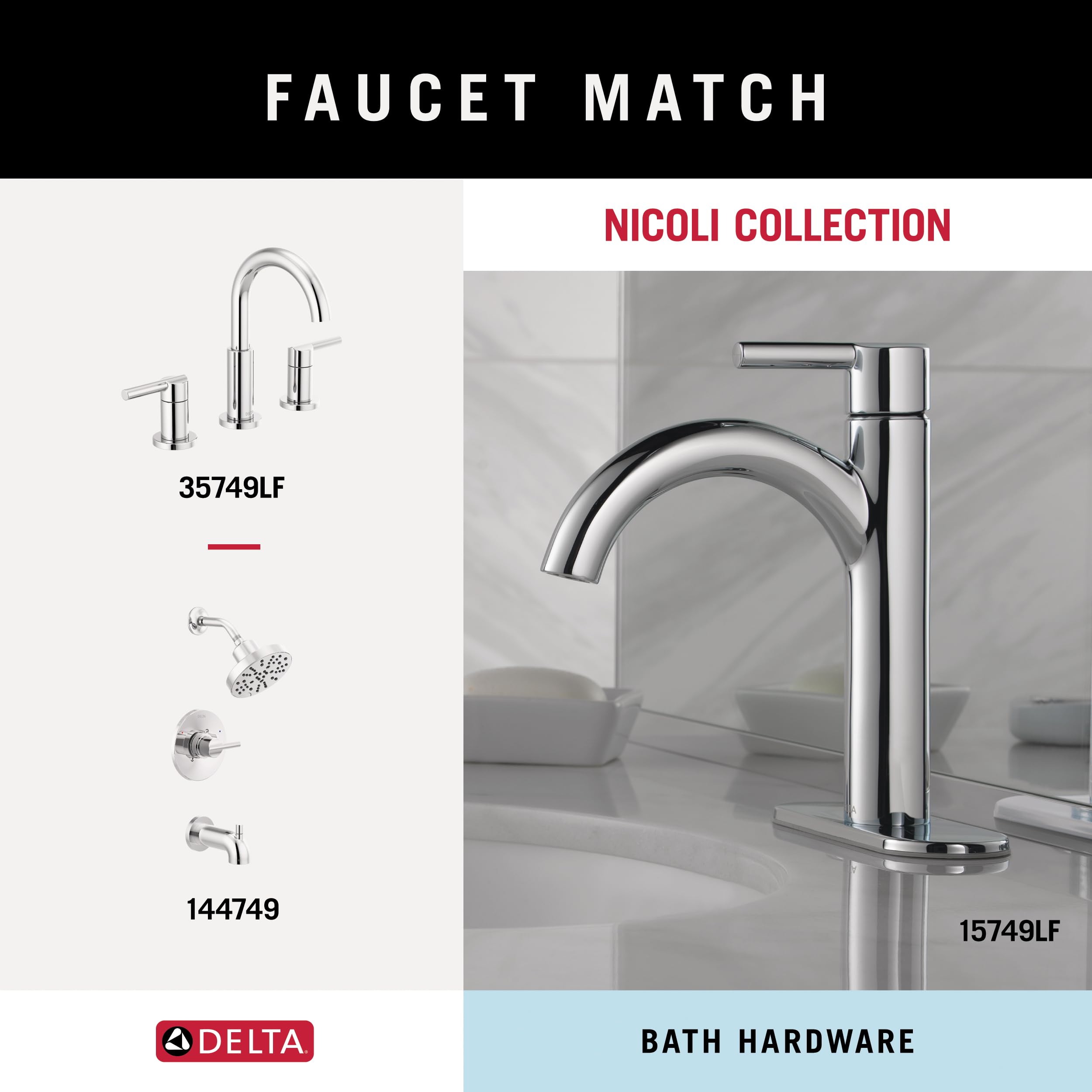 DELTA FAUCET NIC64-PC Nicoli 4-Piece Bath Hardware Set 18 to 24 in. Towel Bar, Toilet Paper Holder, Towel Ring, Towel Hook in Polished Chrome