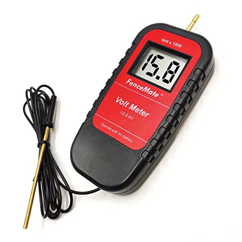 FenceMate Digital Volt Meter for Electric Fence, Range up to 19,900 V (19.9 kV), Fence Voltage Tester with Large LCD Display, Automatic On/Off, Grounding & 9V Battery Included