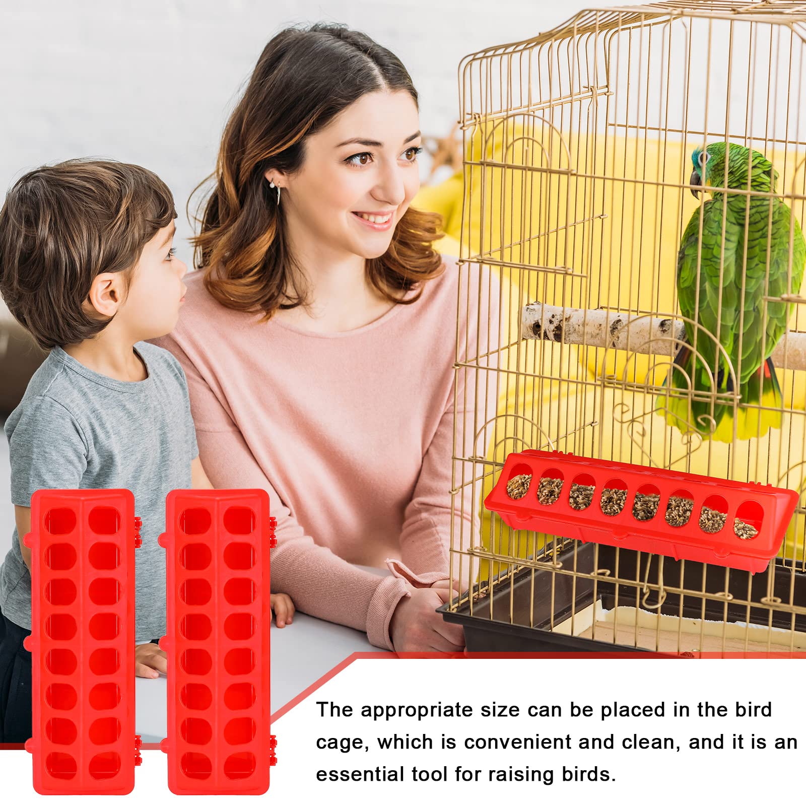 4 Plastic Flip Top Bird Small Poultry Feeder for Pigeon Chicken Feeder Small Poultry Feeder Drinker Duckling Quail Feeder No Mess No Waste Multihole Birds Feeding Dish Dispenser (Red)