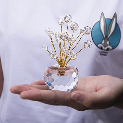 Small Crystal Bonsai Fortune Money Tree Figurine with AB Beads Window Suncatcher Showpiece for Good Luck,Wealth Prosperity