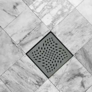 Matte Black Shower Drain with Flange, HIDROP SUS 304 Stainless Steel 4 inch Square Shower Floor Drain with Removable Hair Strainer