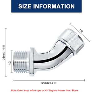 NearMoon Shower Elbow Adapter for Shower Head, Solid Brass 45°G1/2 Male to Female Shower Arm Extension Connector, Polish Chrome