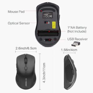 E-YOOSO Wireless Mouse, USB Cordless Computer Mouse, 18 Months Battery Life, 6 Button Wireless Mouse, 5 Adjustable DPI, 2.4G Portable Wireless Optical Mice for Windows, Mac, Linux, Chromebook(Black)