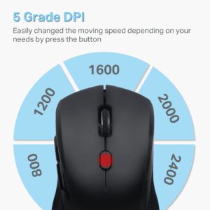 E-YOOSO Wireless Mouse, USB Cordless Computer Mouse, 18 Months Battery Life, 6 Button Wireless Mouse, 5 Adjustable DPI, 2.4G Portable Wireless Optical Mice for Windows, Mac, Linux, Chromebook(Black)