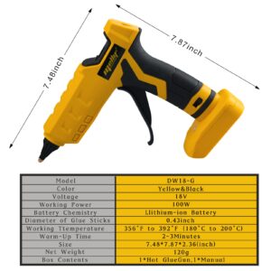 Mellif 100W Cordless Hot Glue Gun for dewalt 20V Max Battery (NOT Included) High Temp Electric Power Glue Gun with 20PCS Full Size Glue Sticks for Arts Crafts DIY Festival Decor School Home Repair