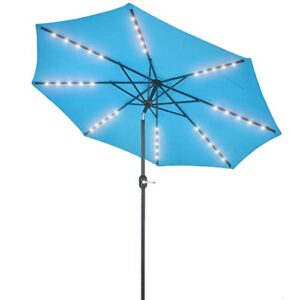 patio watcher 11-ft patio umbrella 40 led lighted solar umbrella with push button tilt and crank, outdoor umbrella 8 steel ribs, blue