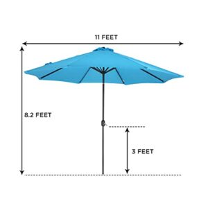 Patio Watcher 11-Ft Patio Umbrella 40 LED Lighted Solar Umbrella with Push Button Tilt and Crank, Outdoor Umbrella 8 Steel Ribs, Blue