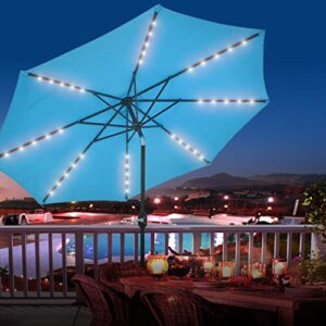 Patio Watcher 11-Ft Patio Umbrella 40 LED Lighted Solar Umbrella with Push Button Tilt and Crank, Outdoor Umbrella 8 Steel Ribs, Blue